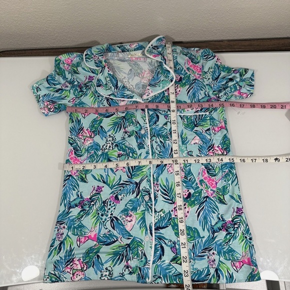 NEW Lilly Pulitzer [ XXS ] PJ Knit Button-Up Top Blue Barking Up‎ Palm Tree - Picture 11 of 14